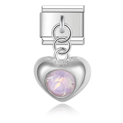 Crystal Puffed Heart Dangle Charms in Silver & Gold