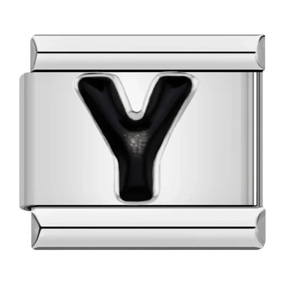 Black Letter Initial Italian Charms A–Z — Bold Alphabet Personalised Bracelet Links