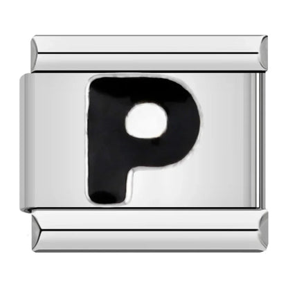 Black Letter Initial Italian Charms A–Z — Bold Alphabet Personalised Bracelet Links