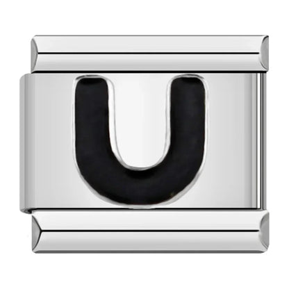 Black Letter Initial Italian Charms A–Z — Bold Alphabet Personalised Bracelet Links