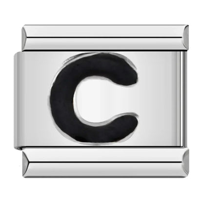 Black Letter Initial Italian Charms A–Z — Bold Alphabet Personalised Bracelet Links