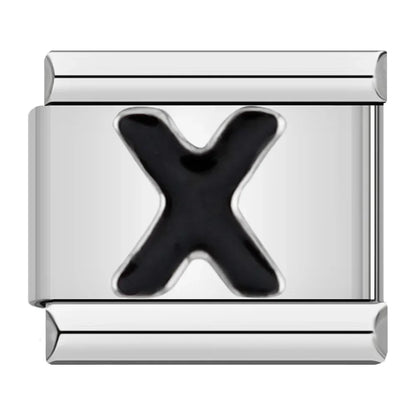 Black Letter Initial Italian Charms A–Z — Bold Alphabet Personalised Bracelet Links