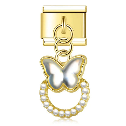 The Celestial Orb & Luminous Butterfly Dangle Charm in Silver & Gold