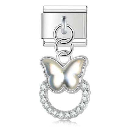 The Celestial Orb & Luminous Butterfly Dangle Charm in Silver & Gold