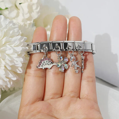 Enamel Coloured Diamond Flower & Butterfly Dangle Charm for Bracelets