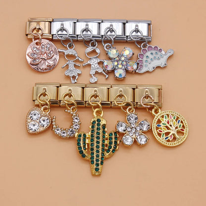 Enamel Coloured Diamond Flower & Butterfly Dangle Charm for Bracelets