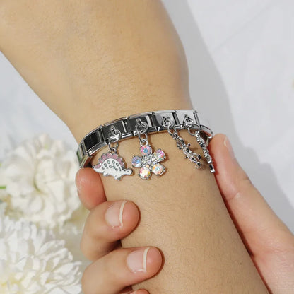 Enamel Coloured Diamond Flower & Butterfly Dangle Charm for Bracelets