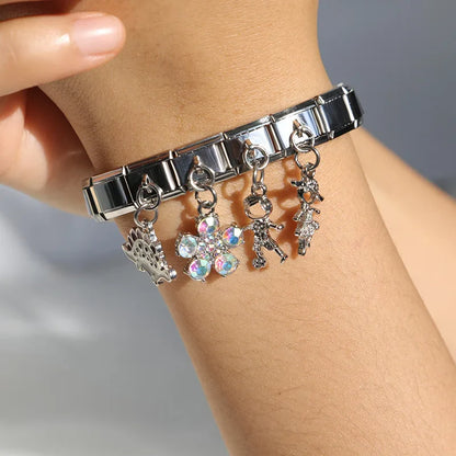 Enamel Coloured Diamond Flower & Butterfly Dangle Charm for Bracelets