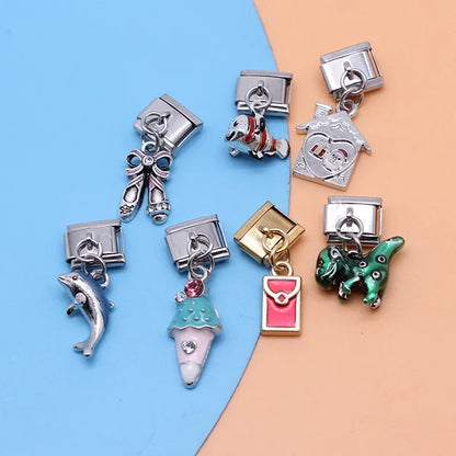 Fish, Dinosaur & Ice Cream Dangle Italian Charms