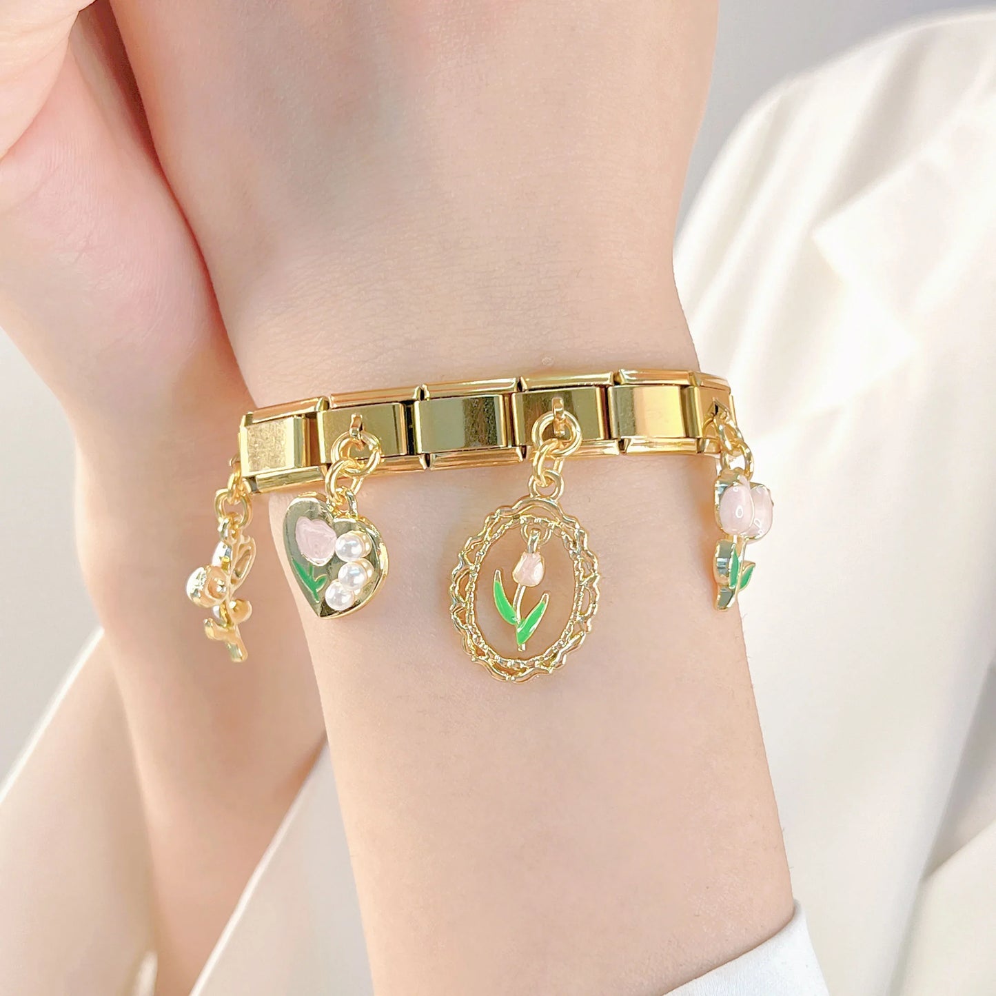Flower Crown Heart Moon Planet charms silver&gold