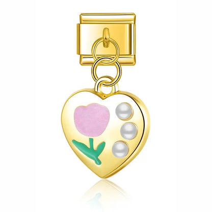 Flower Crown Heart Moon & Planet Charms in Silver & Gold