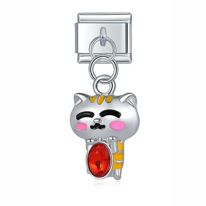 Cute Animal Themed Silver Dangle Italian Charms — Kawaii Animal Silhouette Dangle Links