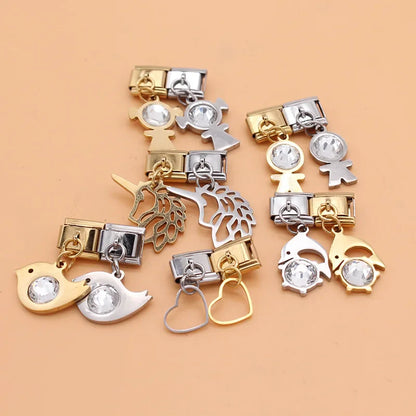 Crystal Figurine & Silhouette Dangle Charm in Silver & Gold