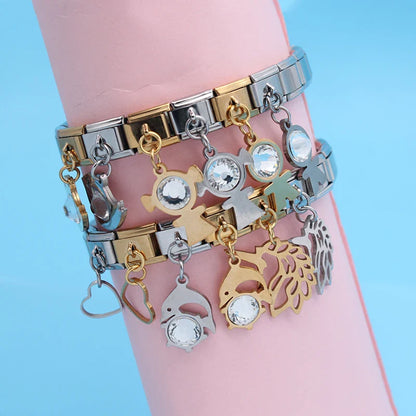 Crystal Figurine & Silhouette Dangle Charm in Silver & Gold