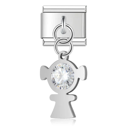 Crystal Figurine & Silhouette Dangle Charm in Silver & Gold