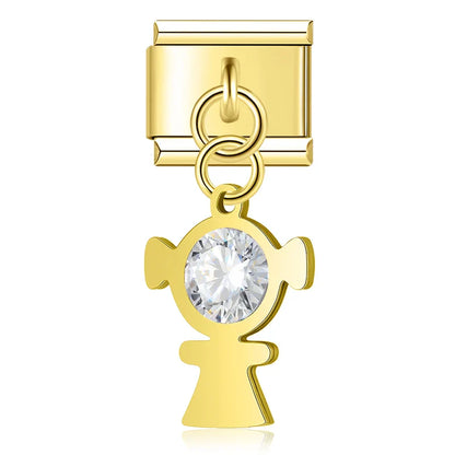 Crystal Figurine & Silhouette Dangle Charm in Silver & Gold