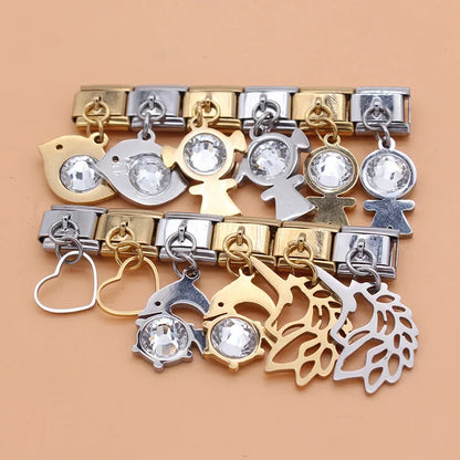 Crystal Figurine & Silhouette Dangle Charm in Silver & Gold