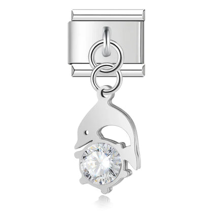 Crystal Figurine & Silhouette Dangle Charm in Silver & Gold