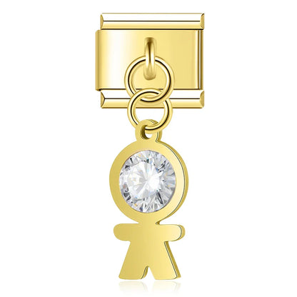 Crystal Figurine & Silhouette Dangle Charm in Silver & Gold