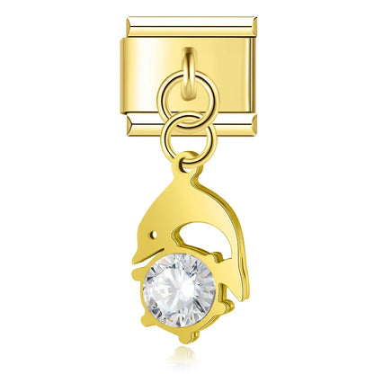 Crystal Figurine & Silhouette Dangle Charm in Silver & Gold