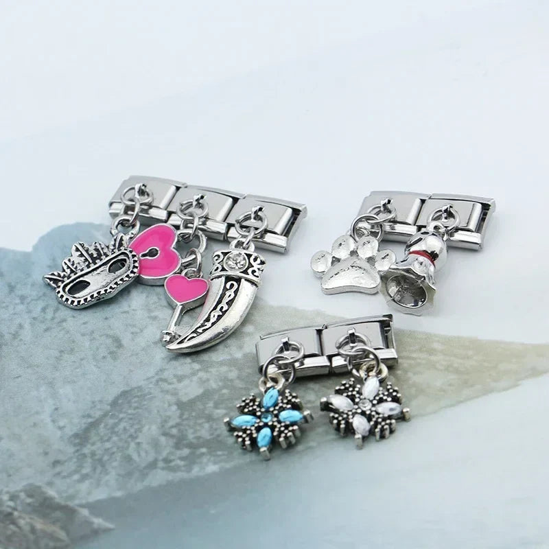 Pink Heart Key Flower Mask silver charms