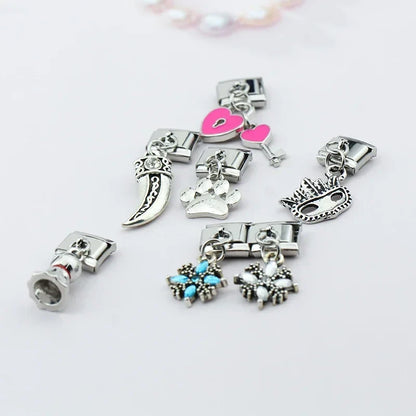 Pink Heart, Key, Flower & Mask Silver Dangle Italian Charms — Paw, Snowflake & Heart Key Links