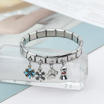 Pink Heart, Key, Flower & Mask Silver Dangle Italian Charms — Paw, Snowflake & Heart Key Links