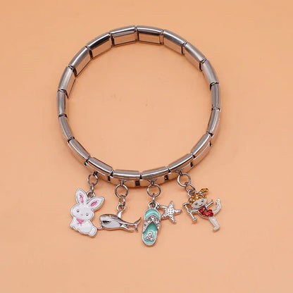 Rabbit, Bus, Dog, Mermaid, Girl & Shark Dangle Italian Charms — Fun Character Dangle Links