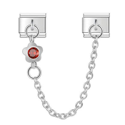 Colourful Gemstone Safety Chain Links — Red, Pink, Blue & CZ Stone Italian Charm Chains