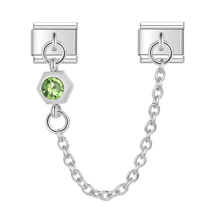 Colourful Gemstone Safety Chain Links — Red, Pink, Blue & CZ Stone Italian Charm Chains