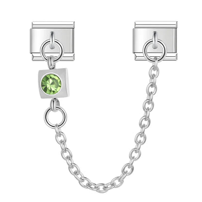 Colourful Gemstone Safety Chain Links — Red, Pink, Blue & CZ Stone Italian Charm Chains