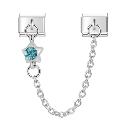 Colourful Gemstone Safety Chain Links — Red, Pink, Blue & CZ Stone Italian Charm Chains