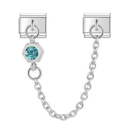 Colourful Gemstone Safety Chain Links — Red, Pink, Blue & CZ Stone Italian Charm Chains