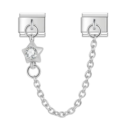 Colourful Gemstone Safety Chain Links — Red, Pink, Blue & CZ Stone Italian Charm Chains