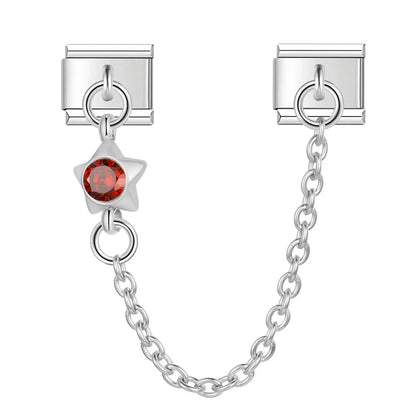 Colourful Gemstone Safety Chain Links — Red, Pink, Blue & CZ Stone Italian Charm Chains