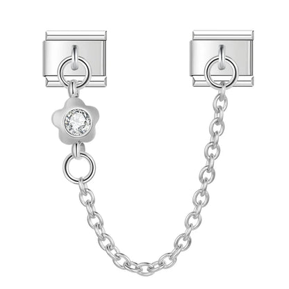 Colourful Gemstone Safety Chain Links — Red, Pink, Blue & CZ Stone Italian Charm Chains