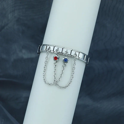 Colourful Gemstone Safety Chain Links — Red, Pink, Blue & CZ Stone Italian Charm Chains