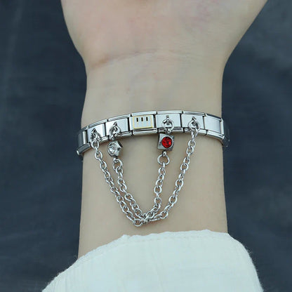 Colourful Gemstone Safety Chain Links — Red, Pink, Blue & CZ Stone Italian Charm Chains