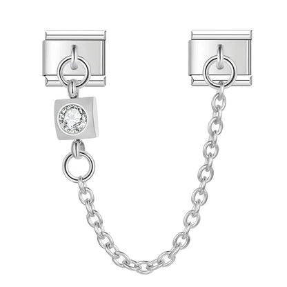 Colourful Gemstone Safety Chain Links — Red, Pink, Blue & CZ Stone Italian Charm Chains