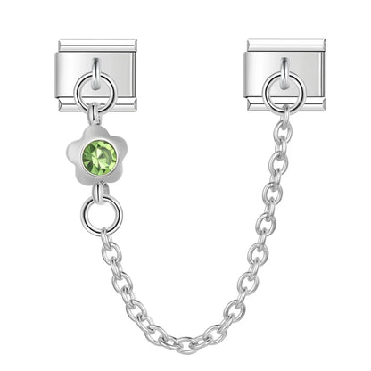 Colourful Gemstone Safety Chain Links — Red, Pink, Blue & CZ Stone Italian Charm Chains