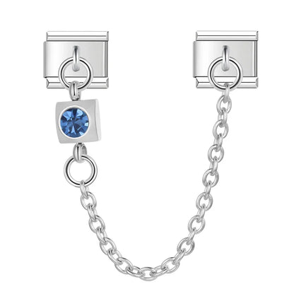 Colourful Gemstone Safety Chain Links — Red, Pink, Blue & CZ Stone Italian Charm Chains