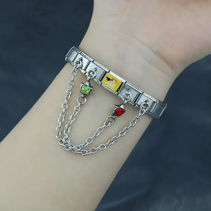 Colourful Gemstone Safety Chain Links — Red, Pink, Blue & CZ Stone Italian Charm Chains