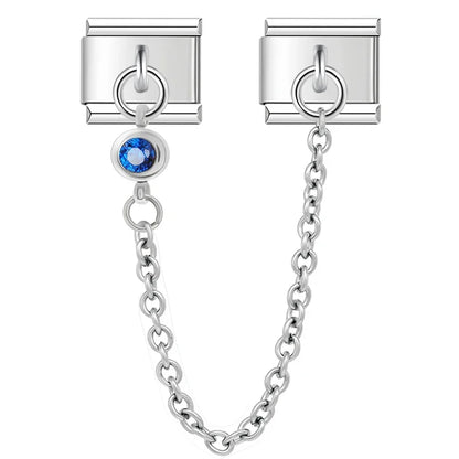 Colourful Gemstone Safety Chain Links — Red, Pink, Blue & CZ Stone Italian Charm Chains
