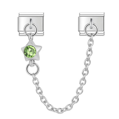 Colourful Gemstone Safety Chain Links — Red, Pink, Blue & CZ Stone Italian Charm Chains