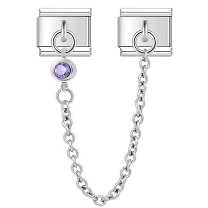 Colourful Gemstone Safety Chain Links — Red, Pink, Blue & CZ Stone Italian Charm Chains