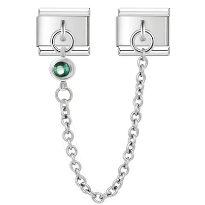 Colourful Gemstone Safety Chain Links — Red, Pink, Blue & CZ Stone Italian Charm Chains
