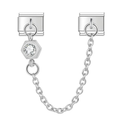 Colourful Gemstone Safety Chain Links — Red, Pink, Blue & CZ Stone Italian Charm Chains