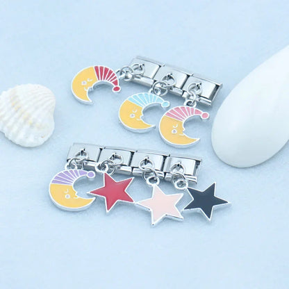 Colourful Glaze Moon & Star Dangle Charms