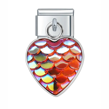 The Mermaid Scale & Textured Druzy Heart Dangle Charm