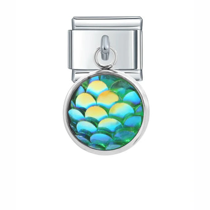 The Mermaid Scale & Textured Druzy Heart Dangle Charm